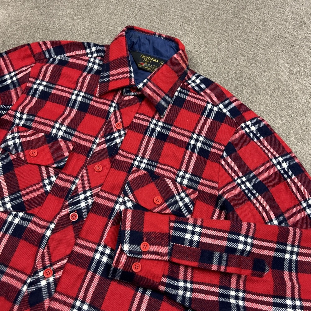 VTG Kmart Sportsman Shirt Medium Red Plaid Flannel Button Korea Made 70s 80s